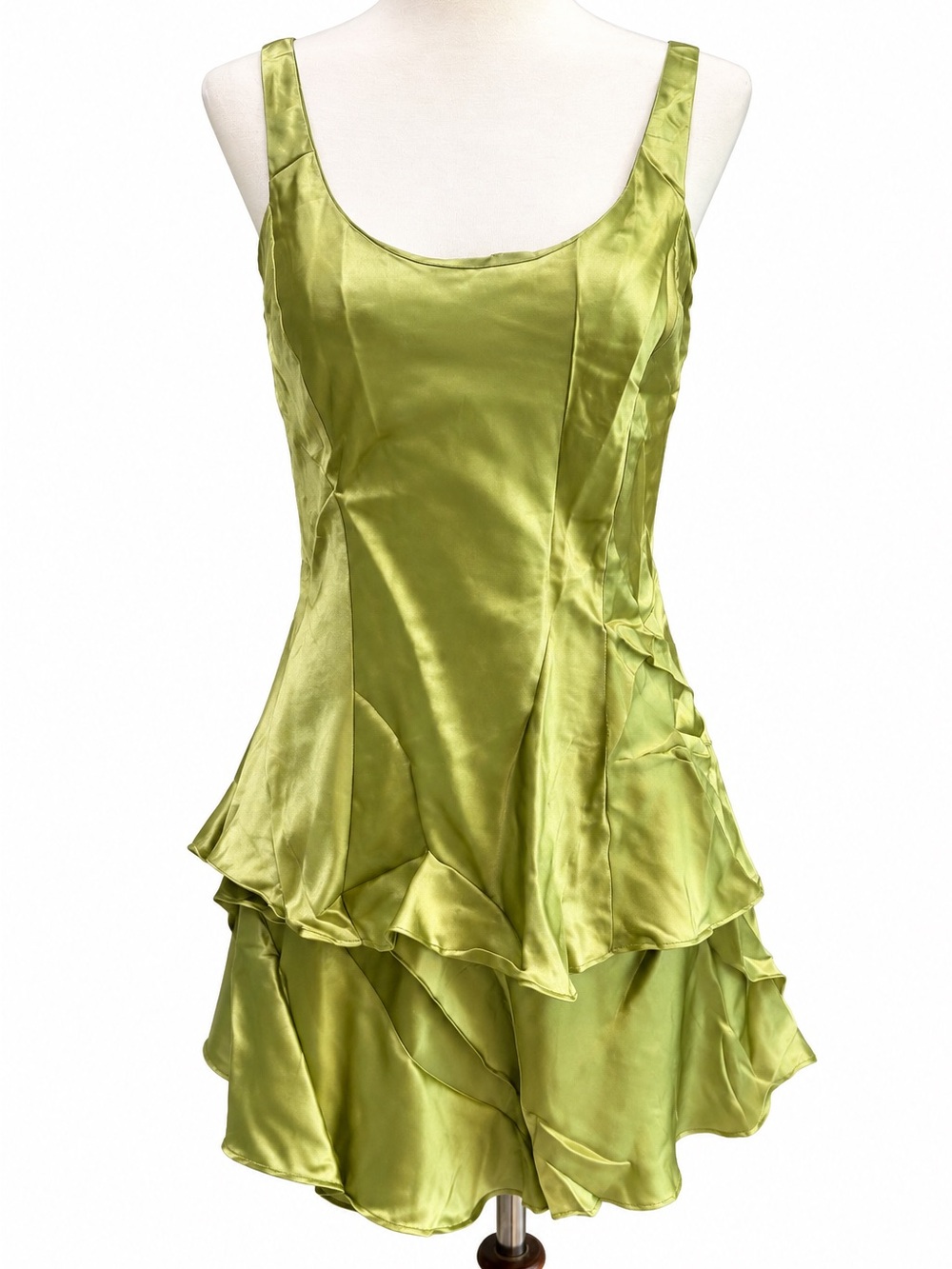 Victoria's Secret Olive 100% Silk Ruffle-Trim Chemise Pajama Set Large